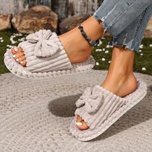 新款女士可爱3D条纹蝴蝶结露趾家居拖鞋 - 四季皆宜的柔软绒面面料 - 轻便灵活的EVA鞋底 - 节日和生日礼物
