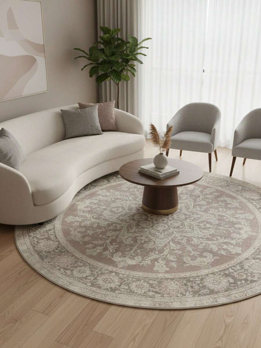 1pc Vintage Elegant Floral Pattern Round Area Rug, Bedroom Decor, Small Rug, Carpet, Home Decor, Living Room Rug, Bedroom Rug, Living Room Home Decor, Outdoor Rug, Washable Plush Rug, Thick Rug, Fluffy Rug, Autumn/Winter Rug