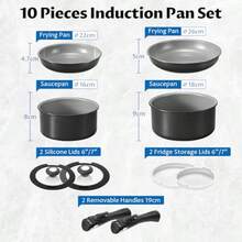 Induction Hob Pans Set Ceramic Nonstick Pots And Pans Set 10 Pieces Pan Sets With Detachable Handles Stackable Cookware Set For All Hobs - Gray Black - View 3