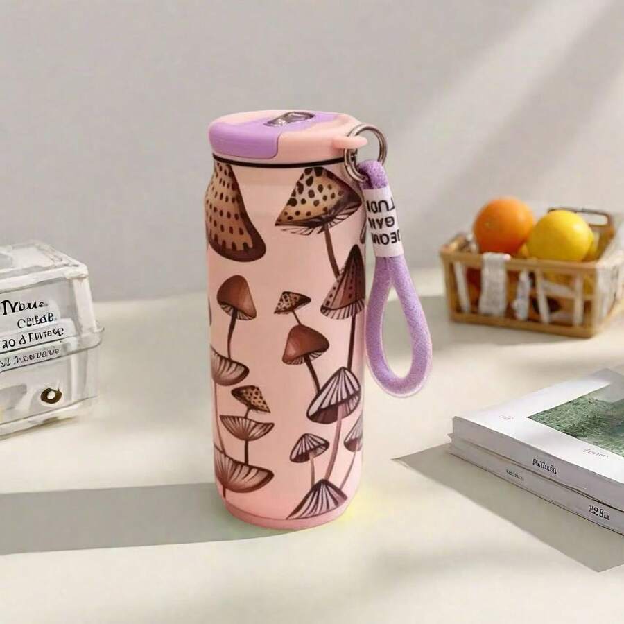 Stainless Steel Thermal Bottle With Creative Print And Modern Portable Thermal Water Cup, 600ml, 902 - Rosa - View 1