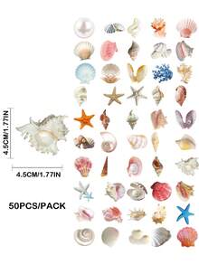 50pcs Seashell Stickers, Pink Personalized DIY Decal, Water Bottle Stickers, Vinyl Waterproof Cute Aesthetic Stickers, Laptop Phone Skateboard Stickers For Teens Girls Kids - Black - View 13