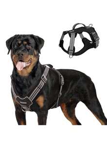 中/大型犬战术胸背带，带手柄和牵引绳扣，可调节反光带，便于训练和遛狗时控制 - 彩色 - 查看 9