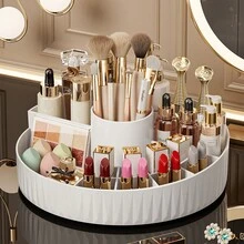 1PC Round Divided Storage Box, 360° Rotating Cosmetic Organizer Tray, 9.06"X3.39" Beauty Display Stand Suitable For Multiple Settings Including Home, Study, Vanity, And Sink Area - Multicolor - View 4