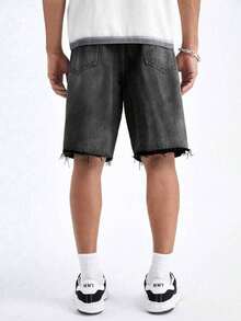 青少年男孩黑色休闲时尚牛仔短裤 - 黑色 - 查看 2