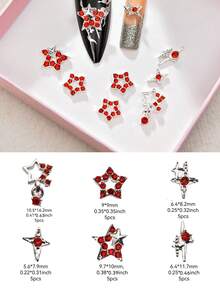 30 chiếc phụ kiện trang trí móng hình ngôi sao đỏ, đá trang trí móng 3D lấp lánh, phụ kiện móng hình sao, phong cách Y2K, thích hợp cho móng acrylic và các dụng cụ làm móng khác. - Đỏ - Xem 2