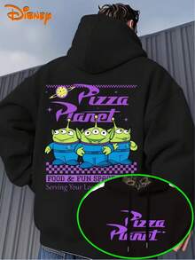 2026 Men's Hoodie-Pizza Alien Pattern Pullover, Loose Hoodie Sweater In Front Pocket, Suitable For Casual Wear, Disney's Birthday Gift, Travel Clothes, Playful Design, Comfortable Fabrics, Fan Clothes, Movie Lovers, Home Clothes, Durable Materials, Printed Sweatshirts, Men. - Black - View 1