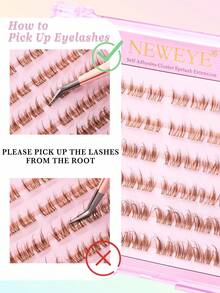 60pcs Self-Adhesive Lashes Brown Fluffy False Eyelash Clusters 10-14mm Mixed D Curl Pre-Glued Lash Clusters Wear No Glue Needed Individual Lashes Natural Look Brown Lash Clusters No Glue Or Makeup Remover Required False Eyelashes Comic Lashes Gift For Women & Girl Makeup Tools - D - View 6