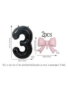 2pcs 32-Inch Number Balloon Set, Pink & Red Bow Foil Balloons, White, Red, Black & Cream 0-9 Number Balloons Suitable For Birthday Party, Anniversary Decoration - Multicolor - View 24