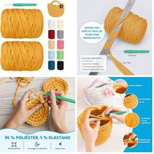 Hilo de camiseta, ancho 3cm, cinta de tejido de ganchillo grueso rosa polvoso para bolsas/cestas/alfombras de ganchillo, decoracin del hogar, artesanas de bricolaje (Amarillo jengibre, 200 M) - amarillo jengibre+200 m - Ver 9