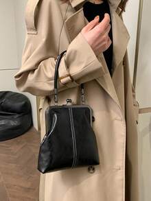 Vintage Faux Leather Crossbody Bag For Women, Retro Style Kiss Lock Mini Handbag With Adjustable Shoulder Strap, Solid Color Lightweight City Tote With Polyester Lining,For Couple Thanksgiving Dinner Tote - Halloween Decorations Halloween Decorations Crossbody Bag Handbag Cold Weather Bags - Nhiều màu - Xem 4