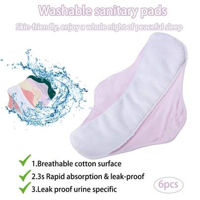 6 st återanvändbara bomullsbindor, tvättbara inkontinensskydd för äldre, postpartum, läckagesäkra underkläder