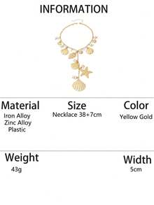 1件波西米亚风贝壳、海星和珍珠Y形项链，适合海滩度假和日常佩戴 - 金黃色 - 查看 8