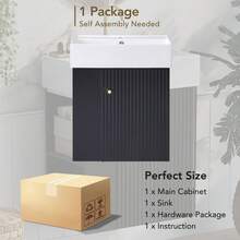 [Video]21.6inch Modern Floating Bathroom Vanity With Ceramic Basin - Perfect For Small Bathrooms, Right Side Storage - Black + Ceramic+Right Side Storage - View 9
