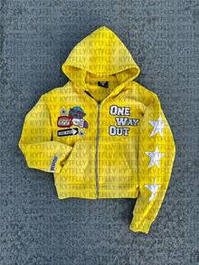 Chaqueta con cremallera estilo sudadera con estampado digital, accesorios lindos y casuales - Amarillo - Ver 1