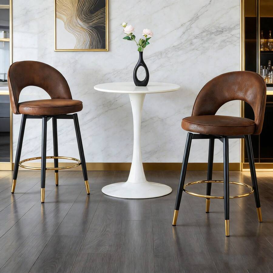 Barstools - Brown+Black + Fabric+Metal + Set Of 2 - View 1