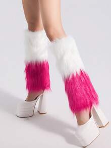 1 Pair Y2K Retro Faux Fur Fuzzy Leg Warmers, Candy Color Tie-Dye Warm Dance Subculture Gothic Style Leg Warmers - Multicolor - View 4