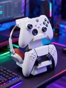 Simple Matte White Handle Headphone Stand, Desktop Holder, Aesthetic Handle Headphone Base Compatible With PlayStation4/5 DualSense, X1-Box Series X/S And Headphone Stands, Layered Minimalist Design, Stable Base, Elevated Platform.