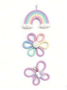 1pc/3pcs Handmade Woven Daisy, Rainbow, Butterfly Wall Decor, Kids Room Decoration, Boho Nordic Style! Lovely Wall Hanging Ornaments, Suitable For Living Room, Bedroom, Home Decor, Daily & Holiday Decoration, Commercial Atmosphere Props, Create A Cozy Space - Multicolor - View 4