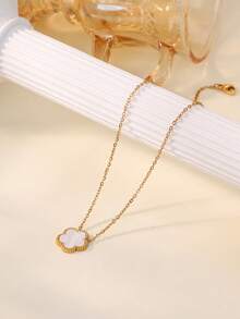 1件装幸运四叶草项链，女士金色不锈钢四叶草吊坠项链，情人节派对珠宝礼物 - 彩色 - 查看 3