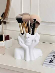1pc White Floral Desk Organizer, Multifunctional Pen Holder & Makeup Storage Box, Suitable For Office, Home, Living Room, Vanity, Desk, Bathroom, Ideal Gift For Family, Colleagues, Lovers, Valentine's Day, Vase, Desktop Storage, Office Desk Accessory, Office Decor, Room Decor - Multicolor - View 9