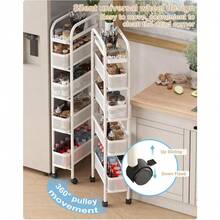 UMDONX Carrito de almacenamiento delgado de 5 niveles con cesta extraíble organizador de baño carrito rodante organizador deslizante para cocina baño lavandería color blanco - Blanco - Ver 7