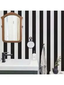 1卷自粘墙纸，黑白条纹图案，撕开即贴，防水可移除，适用于客厅、厨房、卧室、宿舍、家具翻新，秋季美学墙纸 - 黑與白 - 查看 5