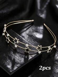 1 st/2 st stjärnor mån pannband dubbel pärla strass pannband tryck hår super fe hårkort söta enkla håraccessoarer - Multifärgad - Visa 10