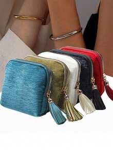 Luxury Jewelry Storage Pouch With Tassel Pendant, Bracelet, Bangle, Jewelry Organizer Zipper Bag, Makeup Room Decor - Multicolor - View 3