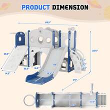 8 In 1 Toddler Slide, Outdoor Indoor Playset For Child Age 1 2 3, Kids Climber Slide With Storage Space And Non-Slip Steps, Basketball Hoopa And Telescope - Blue - View 2