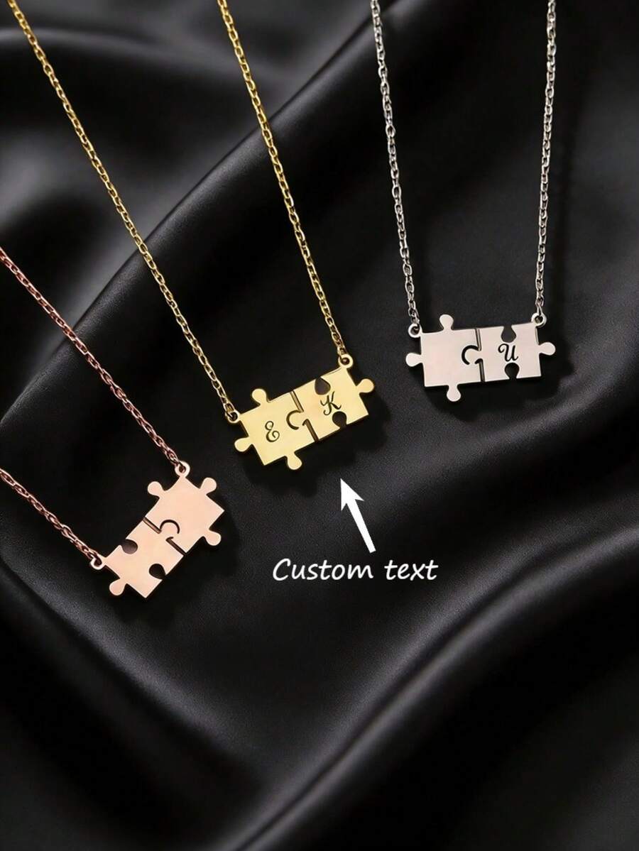 Customized Geometric Puzzle Pendant Necklace, Customizable Letter Name, Elegant Minimalist Style, Suitable For Men And Women, Daily Wear And Holiday Gift - Multicolor - View 1