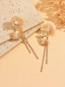 1 Pair Elegant Creative Iron Flower Earrings, Versatile Sparkling Rhinestone Tassel Earrings For Women, Ideal Gift For Family And Friends - Multicolor - View 3