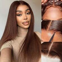 13x4/13x6 HD Clear Lace Front Wig, Human Blended Hair Straight, 34 Inches - 200% High Density Glue-Free Brazilian Human Blended Hair Frontal Wig, Pre-Plucked Hairline, Baby Hair Included, Brown No Glue Required, Easy To Wear - Brown - View 6