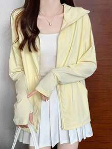 Women's Outerwear Vest Jacket, Hoodie, Dress, Track Jacket, Gym Wear, Casual Wear, Vacation Wear, Summer Wear, Slim Fit, UV Protection, Loose Fit, Ice Silk, Cool And Comfortable - 黃色 - 查看 3