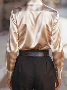 Women's Comfortable Casual Elegant Office Commute Minimalist Design Long Sleeve Blouse, Autumn Spring - Champagne - View 3