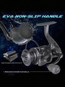 SOUGAYILANG 5.2:1 Gear Ratio Ultra-Light CNC Aluminum Alloy Spool EVA Handle Spinning Reel - Suitable For Bass/Trout, Lake/River, Perfect For Beginners And Fishing Enthusiasts - Black - View 7