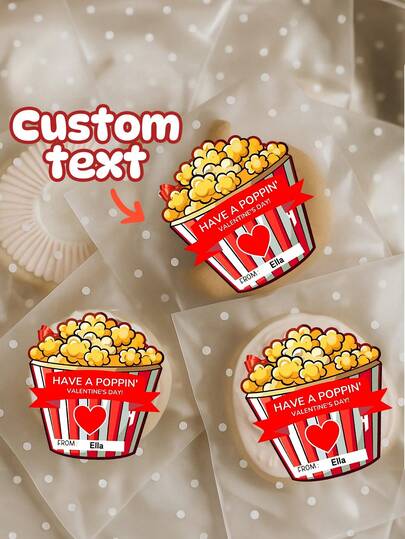 12/24/48pc Custom Text Printable Red Popcorn Valentine Stickers,Classroom Valentines, Digital Download Classroom Valentine,Cute Heart-Themed Gift Wrapping Sticker For Friends, Lovers,Valentine'S Day Gifts,Valentine'S Day Cards,Couple Gifts