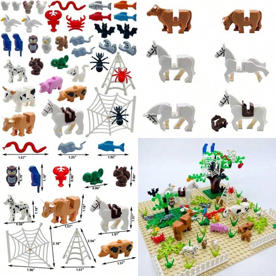 39 PCS Friend Animals Figures Set Building Block Farm Zoo Animals Toy Gift For Boys Girls Age 6+Educational Toys Dog Pig Horse Spider Bat Etc Fit With Major Brandlifelike - 如圖所示 - 查看 1
