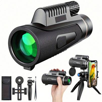 Nuevo Monocular 10X42 con adaptador para smartphone y trípode - Enfoque manual, diseño compacto y duradero, compatible con cámara de smartphone, adecuado para observación de aves, deportes, conciertos y fotografía al aire libre