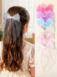 6pcs Girls' Versatile Mesh Bow Hair Clips, Suitable For Daily Use - Multicolor - View 2