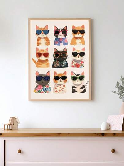 1pc Canvas Wall Art - Cool Cat Theme Kids' Room Wall Decoration, Whimsical Animal Patterns, Fun Cat Poster, Lively Children's Room Decor, Adorable Pet Art, Baby Products_ Framed Nursery Wall Art Perfectly Suited For Playroom Decor Nursery Decor, Childcare Room Decor, Kindergarten Decor, Boys' Room Decor, Girls' Bedroom Decor