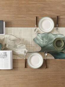 1 pieza Elegante Tapete de Mesa con Estampado Texturizado de Hoja de Ginkgo. Tapete de Mesa Estampado. Decoración del Hogar, Decoración Navideña, Regalo, Mantel Rectangular, Decoración de Mesa de Comedor, Decoración de Superficie, Tapete de Mesa de Gran Tamaño, Repisa de Chimenea, Decoración de Marco de Puerta y Ventana, Material Tipo Lino. Adecuado para Reuniones en el Hogar, Interior, Exterior, Entrada, Mesa de Café, Sala de Estar, Cocina Comedor. Lavable a Máquina. - Verde - Ver 12