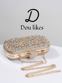 优雅女士水晶装饰晚宴手拿包，奢华闪亮盒形手提包，适合婚礼、庆典、正式场合、派对包、单肩包、斜挎包，完美搭配女士舞会礼服、舞会配饰、亮片礼服、闪亮礼服、优雅女士连衣裙、优雅舞会包，是婚礼派对的理想之选。 - 香檳色 - 查看 7