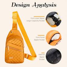2026 Solid Color Quilted Waist Bag - Casual Large Capacity Zipper Chest Bag, Adjustable Crossbody Bag, Daily Use, Lightweight And Waterproof Valentine's Day Gift - Yellow - View 2