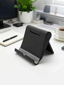 多功能折叠桌面支架，360°旋转手机/平板电脑支架，坚固的塑料材质，专为桌面使用而设计，兼容大多数智能手机和平板电脑，纯色设计，适用于办公室和家庭，三角形造型，实用且价格实惠的手机支架 - 黑色 - 查看 8