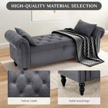 Ottoman Storage Bench,Sofa Bench,Foot Rest Stool,Velvet End Of Bed Bench,Storage Box With Lid, Entryway Bench,168 KG Load Capacity - Dark Grey - View 8