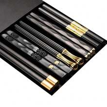 5双抗菌合金筷子，厨房，圣诞礼物 - 金色 - 查看 7