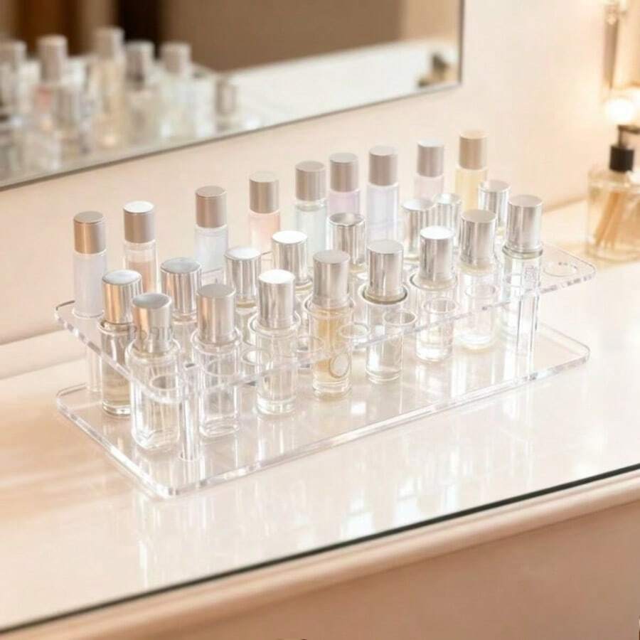 Transparent Acrylic Perfume Sample Display Stand, Perfume Storage Organizer, Vanity Makeup Organizer - Roller Ball Perfume Display Container, High-End Vanity Makeup Storage Rack, Suitable For Vanity/Bathroom Countertop Makeup Storage Shelf, Makeup Room Decor,Makeup Bag,Travel Essential - Multicolor - View 1