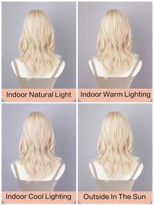 1pc 18-Inch Medium Length Curly Synthetic Wig, Lightweight Golden Color, Rose Net High-Temperature Fiber, High Density Basic Women Wig Suitable For Beginners - Blonde Highlight - View 10