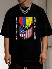 Ecuadorian American Flags Ripped Torn Ecuador Women Men-Shirt         Camisas Para Hombre Men's-Shirt Graphic Tees  Crop Tops  Outfits   Tops-Shirt - 黑色 - 查看 1