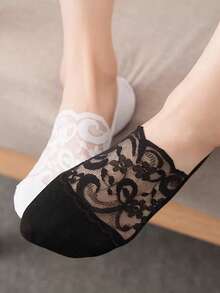 chuanwa（2） 5双装女士夏季网眼透气低帮弹力无束缚蕾丝纯色船袜 - 彩色 - 查看 3